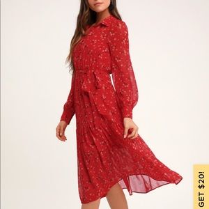 Flirt fest red floral print long sleeve midi